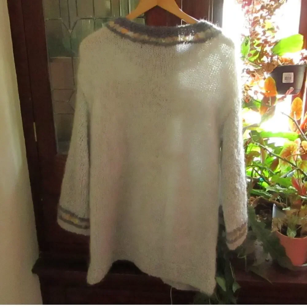 Vintage 70s 80s Handmade Mohair Wool Blend Sweater Fuzzy Knit Tunic Gray Long